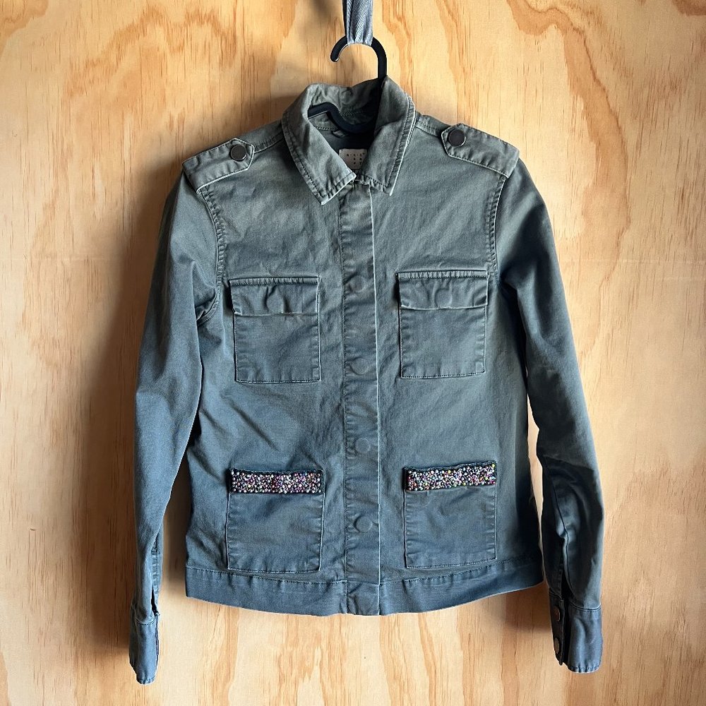 a new day Olive Green Military-style Jacket with Beaded Pockets